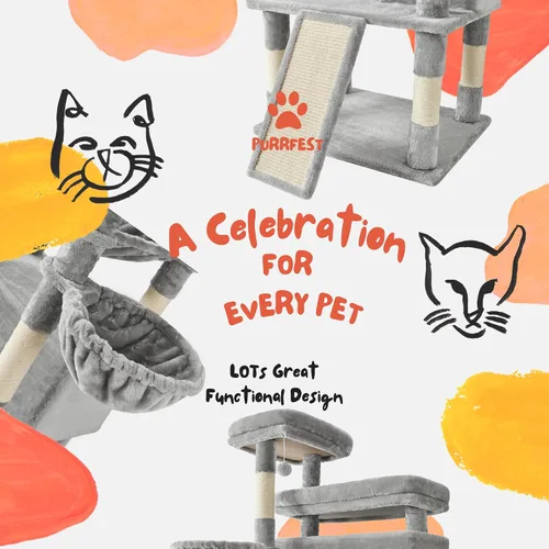 Miniatura 5 de Árbol para gatos, torre grande de gatos de 80 pulgadas con 9 postes para rascar, 2 perchas, 2 cuevas, 2 cestas, 2 escaleras, hamaca extra grande
