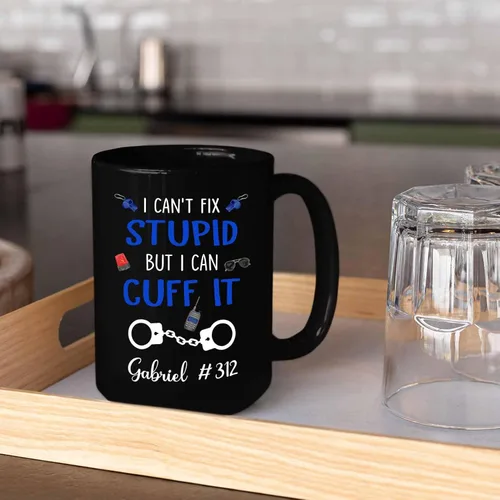 Miniatura 4 de Taza de café personalizada de oficial de policía, regalos para hombres, mujeres, empleados jefes, con texto en inglés "I Fix Stupid But I can
