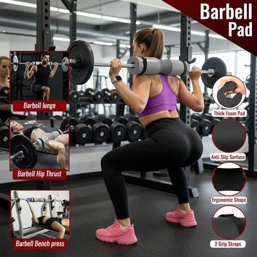 Miniatura 5 de Juego esencial de gimnasio 10 en 1: almohadilla de barra para empuje de cadera, correa de tobillo para máquina de cable, bandas de resistencia, clip