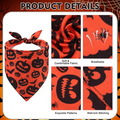 Miniatura 4 de EXPAWLORER Bandanas de Halloween para perro, paquete de 4 bandanas reversibles para perros para disfraz de niños y niñas, bufandas triangulares