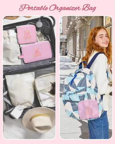 Miniatura 7 de MONSTINA Cesta de Pascua para adolescentes, bolsa de maquillaje con inicial, bolsa de cosméticos personalizada para niñas y mujeres, bonita bolsa