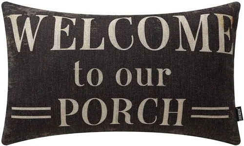 Miniatura 8 de TRENDIN Funda de almohada de cintura para porche de granja de 20 x 12 pulgadas, funda de almohada negra con texto en inglés "Welcome to Our Porche