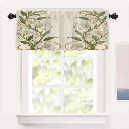 Miniatura 65 de Shrahala Art Nouveau Floral Pattern Blackout Curtain Tiers, Delicate Vine and Flower Design Kitchen Valance Light Blocking Tier Drapes with Rod