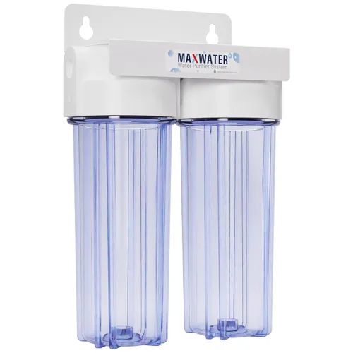 Max Water Sistema de filtro de agua estándar para toda la casa de 2 etapas de 10 pulgadas, variación de carcasa de filtro transparente de entrada de