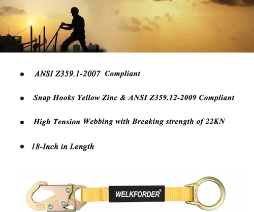 Miniatura 2 de Extensor de anillo en D de 18 pulgadas con protección contra caídas con conector de gancho a presión y anillo "O" cumple con ANSI