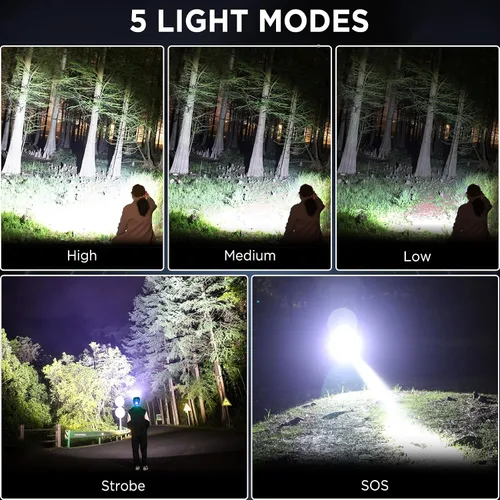Miniatura 4 de NJ FOREVER - Linterna frontal LED recargable, 3000 lúmenes, súper brillante, con 5 modos, ajustable a 90°, recargable por USB, impermeable
