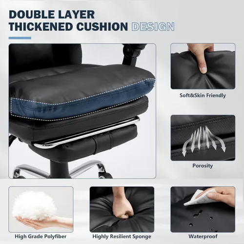 Miniatura 4 de HOMREST Silla de oficina ergonómica con masaje de 6 puntos y calefacción, sillas de escritorio ejecutivas ajustables con reposapiés retráctil, silla