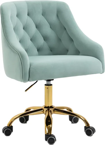 Miniatura 15 de Silla de trabajo cómoda para oficina en casa con ruedas, linda silla de escritorio giratoria ajustable de tocador moderna tapizada en terciopelo