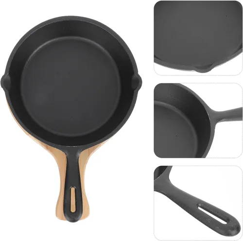 Miniatura 4 de Thick Cast Iron Nonstick Steak Frying Pan with Wooden Board Even Heat Distribution Wear-resistant Surface Versatile Omelette and Egg Pan for Home