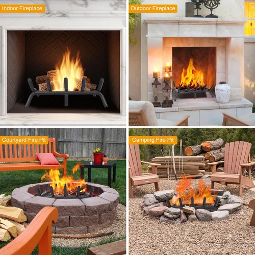 Miniatura 7 de Rejilla para chimenea de 17 pulgadas con retenedor de brasas Rejilla para leña de chimenea con barra redonda de acero sólido resistente de 3/4