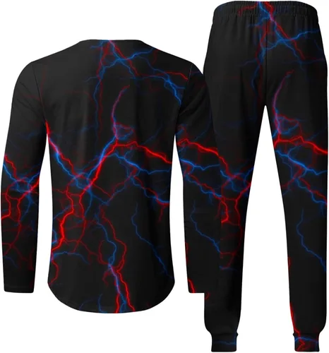 Miniatura 4 de Muscularfit Conjunto deportivo de 2 piezas para hombre con estampado 3D de otoño y manga larga