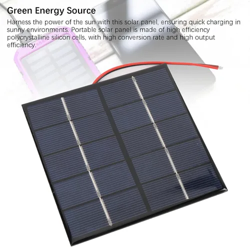 Miniatura 2 de Panel solar de 1.2 W 5 V, cargador solar portátil de polisilicio con cable electrónico, para teléfono, tableta, cámara al aire libre DIY