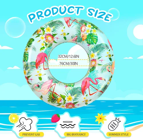 Miniatura 2 de Poen Flotadores grandes de piscina de 32 pulgadas con hojas tropicales, tubos inflables para piscina, anillos de piscina para adultos, suministros