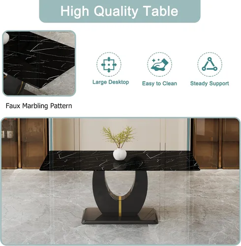 Miniatura 6 de Juego de mesa de comedor de mármol sintético para 6.71 pulgadas, juego de mesa de comedor moderno para 6 personas con mesa de vidrio y pedestal
