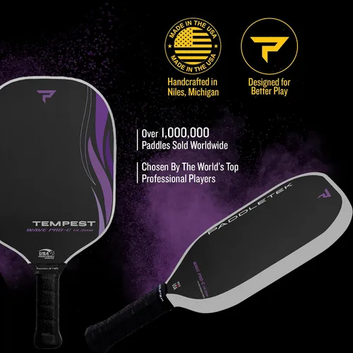 Miniatura 2 de Paddletek Tempest Wave PRO-C - Paletas de pickleball aprobadas por USAPA con núcleo de panal de polímero - Fibra de carbono unidireccional PT-700