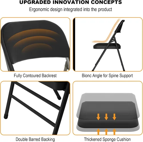 Miniatura 4 de Juego de 4 sillas plegables de tela con cojín acolchado y respaldo, asiento plegable para interiores y exteriores con marco de acero para el hogar