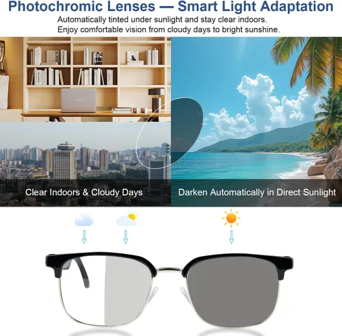 Miniatura 3 de Lentes inteligentes AI para hombres y mujeres con traducción y Bluetooth 6.0, compatibles con más de 160 idiomas lentes fotocrómicas, gafas