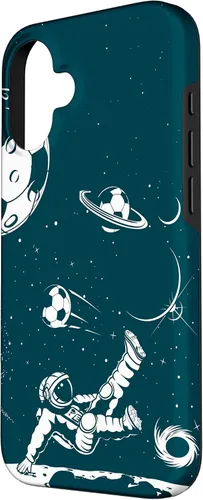 Miniatura 2 de Funda para iPhone 16 para teléfono de fútbol, amante del fútbol, jugador de fútbol espacial, funda de astronauta