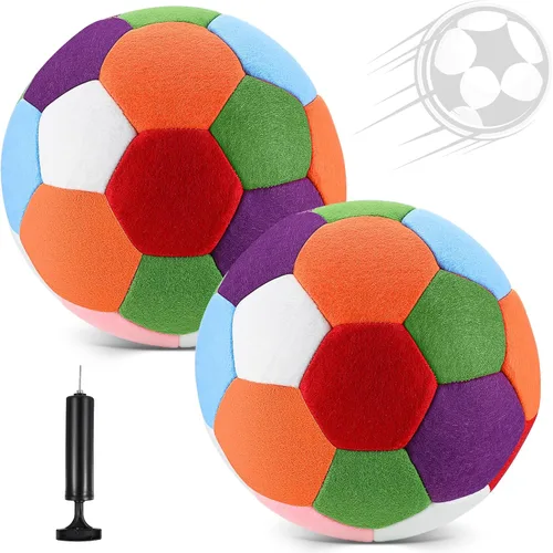 Miniatura 7 de Libima 2 pelotas de fútbol suaves de Navidad para interiores con bomba de 8 pulgadas, tamaño oficial 4, pelota de fútbol deportiva de fieltro
