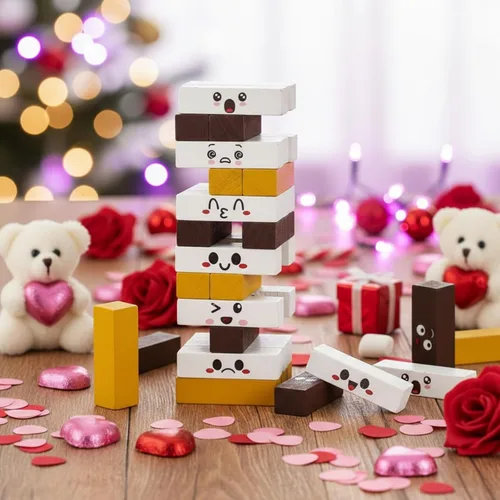 Miniatura 4 de Soulchen 54 piezas de bloques de madera apilables divertidos malvaviscos juegos de fiesta de campamento de 3 colores de galletas apilables juguetes