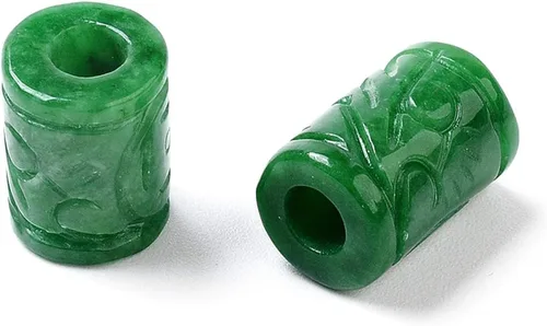 Miniatura 6 de Fashewelry 10 cuentas de piedra de jade natural de Myanmar con agujero grande, grabado, piedras preciosas talladas, dijes europeos, cuentas
