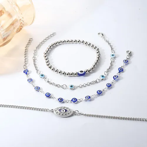 Miniatura 6 de ORAZIO Juego de 16 pulseras de protección contra el mal de ojo, pulseras estéticas de cadena apilables, pulseras mexicanas, joyas de oro contra