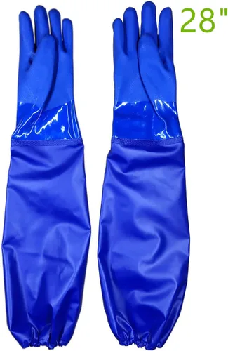 Miniatura 4 de Guantes largos de goma resistentes al agua con forro de algodón, guantes resistentes a productos químicos, longitud del codo, talla L