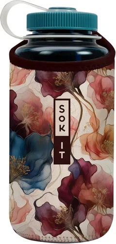 Miniatura 50 de Sok It BotlSok Funda para botella de agua con cubierta de neopreno aislante (Floral abstracto, se ajusta a CamelBak o Nalgene de 12 onzas)