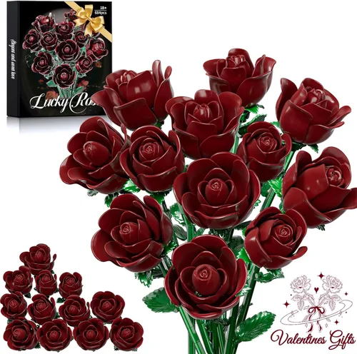 Miniatura 10 de Juego de construcción de ramo de rosas negras para mujeres adultas, paquete de 12 colecciones botánicas, regalo para Navidad, día de San Valentín