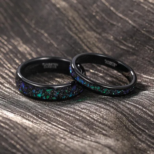 Miniatura 3 de TRUMIUM Anillos de boda de 0.157 in y 0.236 in para hombres y mujeres, carburo de tungsteno, ópalo galaxia e incrustaciones de chorro de arena