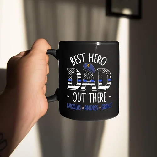 Miniatura 4 de Taza de café con texto en inglés "Best Hero Dad Out There", taza de té de felicitación personalizada para policía, regalo de policía de un compañero