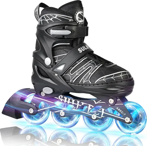 SULIFEEL Patines en línea de unicornio arcoíris para niñas y niños, 4 tamaños, ajustables, con ruedas iluminadas, para niños principiantes F Spider