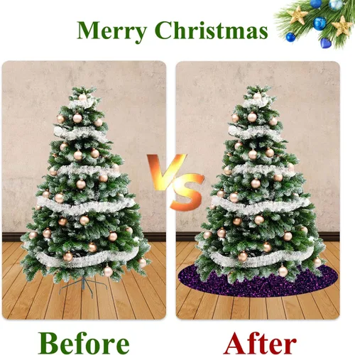 Miniatura 7 de Faldas de árbol moradas de Navidad de 21 pulgadas, faldas de árbol de lentejuelas con purpurina, decoración de tela de terciopelo, falda de árbol