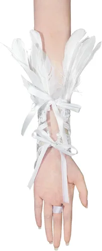 Miniatura 2 de Komorebi Guantes largos de encaje con plumas de Halloween para mujer, guantes de encaje para disfraz de bruja, guantes de codo de malla