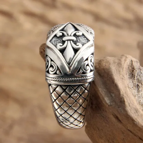 Miniatura 3 de NOVICA Anillo artesanal hecho a mano de plata de ley 925 con cúpula indonesia 'Fleur De Lis