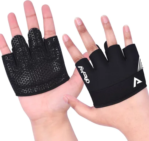 Miniatura 2 de AYRO Guantes de entrenamiento mínimos, guantes cortos parciales de gimnasio para levantamiento de pesas con almohadillas de agarre para hombres