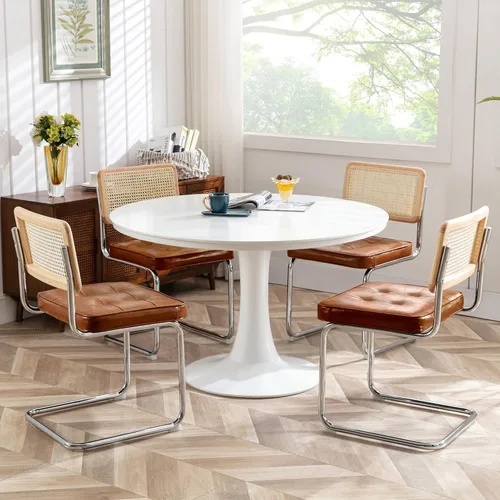 Miniatura 8 de Zesthouse Juego de 6 sillas de comedor de ratán natural, sillas modernas de comedor con respaldo de madera maciza para cocina y sala de estar, Cuero