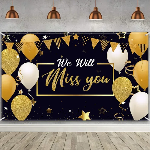 Miniatura 9 de Banner con texto en inglés «We Will Miss You» – Extra grande de 72 x 44 pulgadas, telón de fondo de graduación para decoraciones de fiesta de Oro