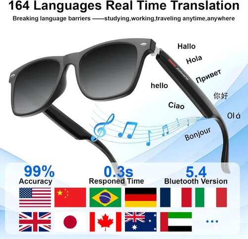 Miniatura 2 de Gafas inteligentes para hombres y mujeres con GPT de chat, gafas de traducción Bluetooth con 164 idiomas, audio de oído abierto con micrófono