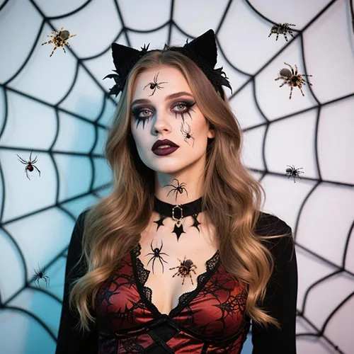 Miniatura 7 de Tatuajes temporales de araña de Halloween, calcomanías de arte facial y corporal, 10 hojas de calcomanías de tatuaje para el día de los muertos