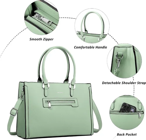 Miniatura 5 de TANTOMI Structured Satchel Purses for Women, Medium Vegan Leather Top Handle Handbag with Pockets, Classy Work Bag for Ladies