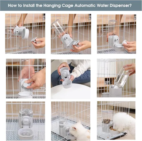 Miniatura 3 de Yummy Sam Jaula colgante dispensador automático de botellas de agua para mascotas pequeñas, alimentador automático desmontable de gravedad de 1.2 L