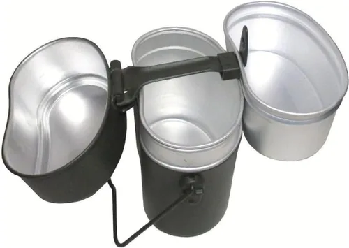 Miniatura 4 de MIL-TEC Kit de desorden de aluminio gris de estilo alemán Lata militar portátil de tres partes con marco de aplauso Ideal para camping