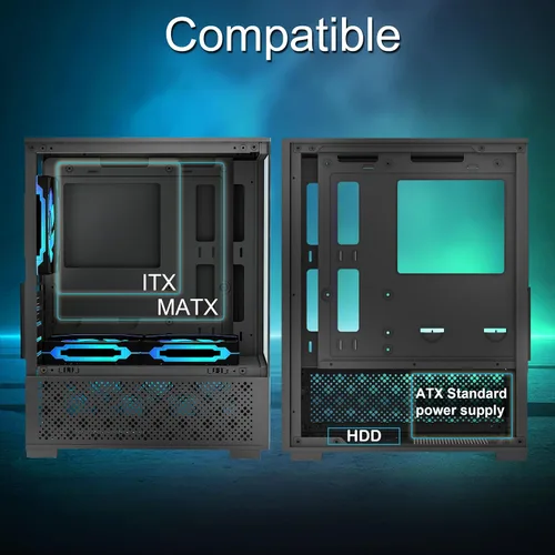 Miniatura 6 de Carcasa Micro ATX, carcasa MATX, ITX para PC con ventilador ARGB de 2 x 120 mm preinstalado, panel frontal y lateral de vidrio templado panorámico
