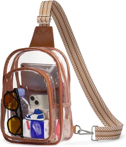 Miniatura 8 de Bolsa transparente de 3 bolsillos para eventos de estadio, mochila cruzada grande transparente, riñonera para conciertos para mujeres y hombres
