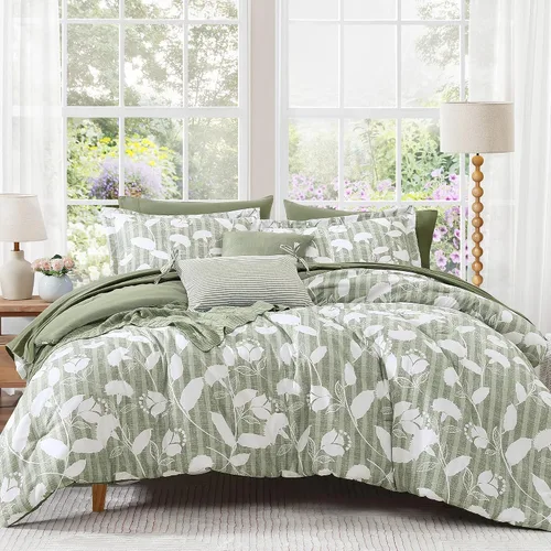 Miniatura 27 de BLOOMHAVEN Juego de edredón tamaño individual XL, juego de ropa de cama de 5 piezas con rosas florales para todas las estaciones, cama en una bolsa