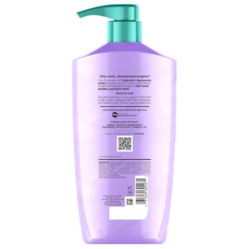 Miniatura 11 de L'Oreal Paris Elvive Hyaluron + Pure 72H Champú purificador para cabello graso, champú clarificador con ácido salicílico y ácido hialurónico, 28