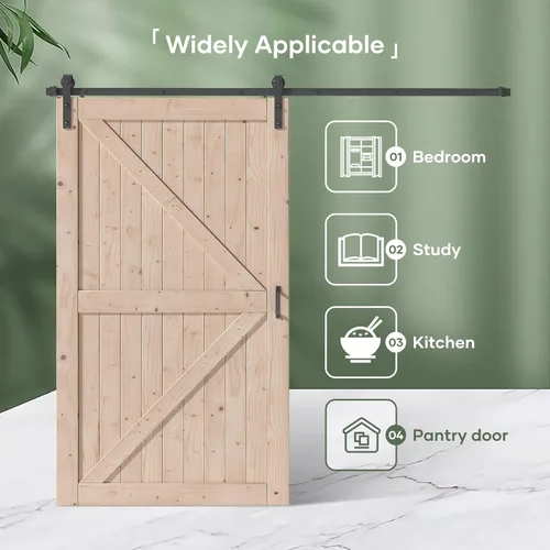 Miniatura 5 de FREDBECK - Puerta de granero de madera de 48 x 84 pulgadas con kit de herrajes para puerta de granero de 8 pies incluido, forma K, panel de abeto