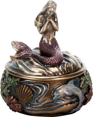 SUMMIT COLLECTION Decorativo Art Nouveau - Sirenas del mar con la mano sobre el pecho sirena rezando fantasía caja de joyería de resina de 325