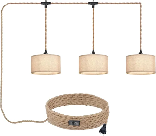 Miniatura 11 de Lámpara Colgante Enchufable con Bombilla LED de 6W Luz Cálida (3000K) Interruptor Regulable Linda Lámpara Colgante de Ratán Cable de 15 pies Tejida